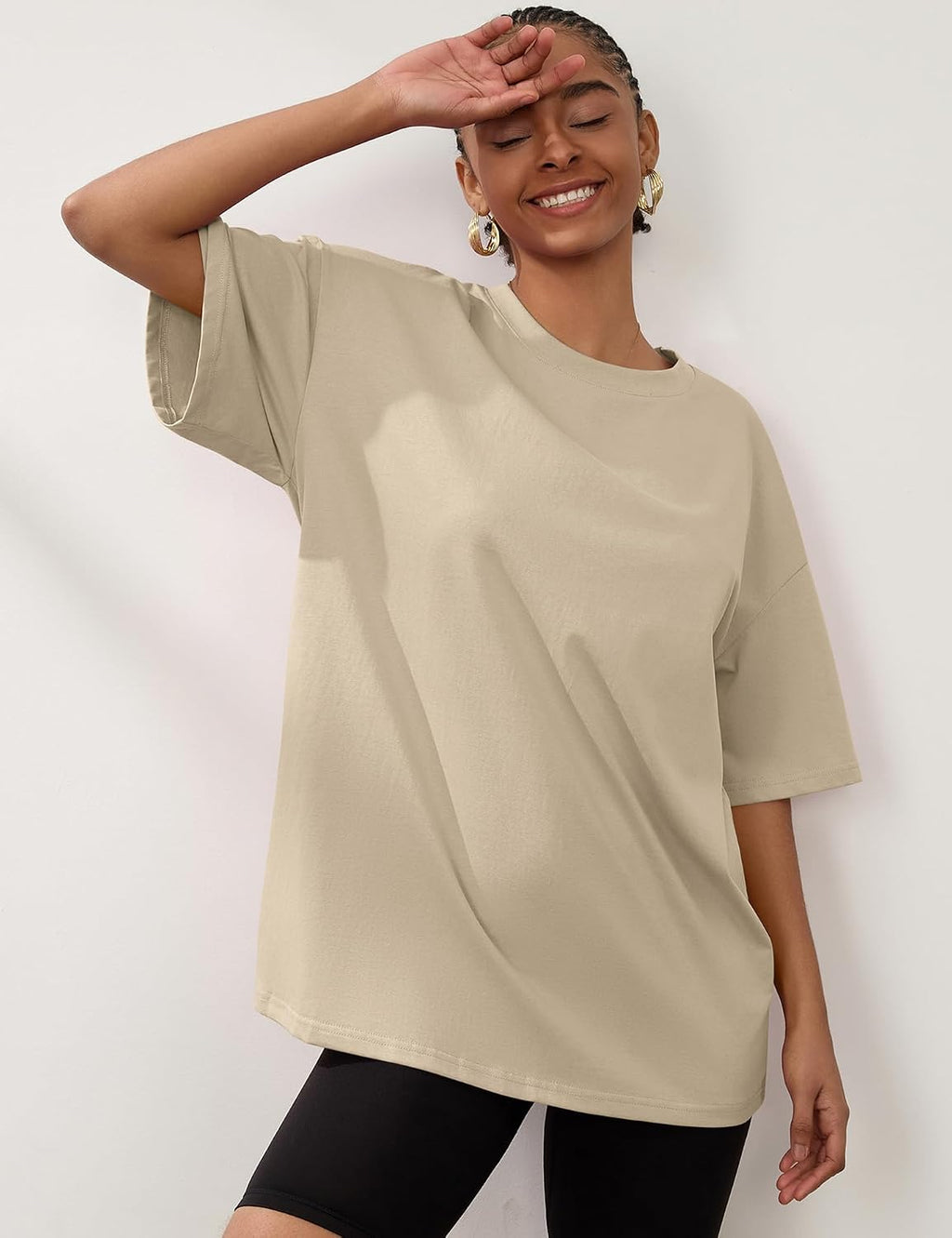 Rapbin Women Oversized T Shirt Short Sleeve Cotton Tops Crew Neck Loose Shirt Summer Casual Tee 2025