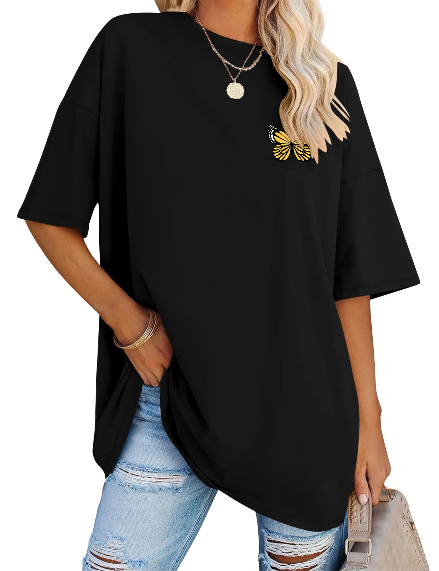 Rapbin Women Oversized T Shirt Short Sleeve Cotton Tops Crew Neck Loose Shirt Summer Casual Tee 2025