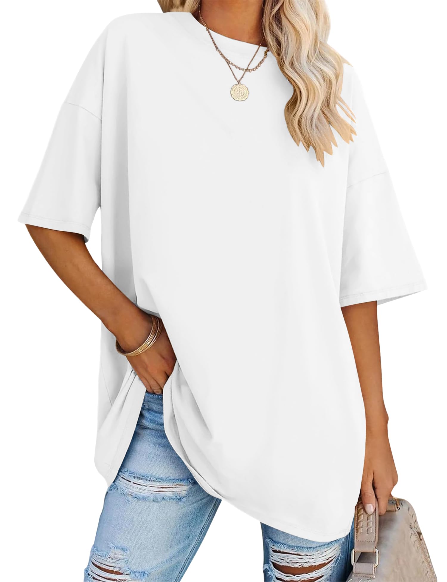 Rapbin Women Oversized T Shirt Short Sleeve Cotton Tops Crew Neck Loose Shirt Summer Casual Tee 2025