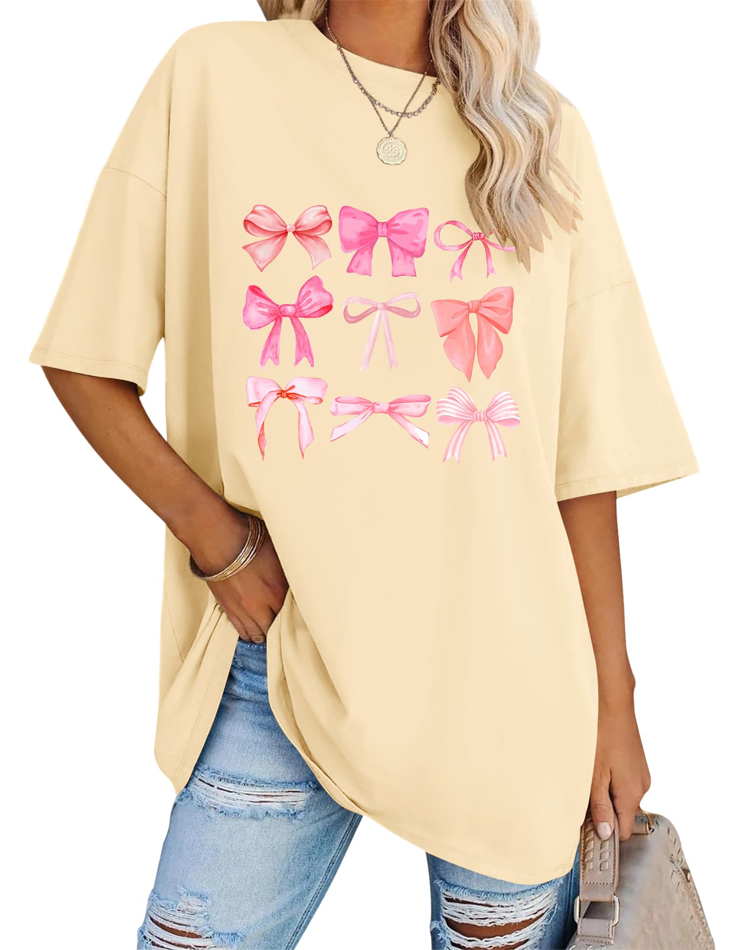 Rapbin Women Oversized T Shirt Short Sleeve Cotton Tops Crew Neck Loose Shirt Summer Casual Tee 2025
