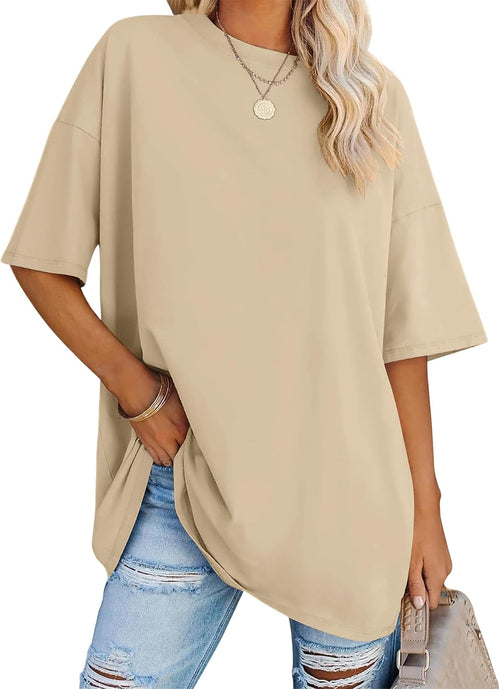 Rapbin Women Oversized T Shirt Short Sleeve Cotton Tops Crew Neck Loose Shirt Summer Casual Tee 2025
