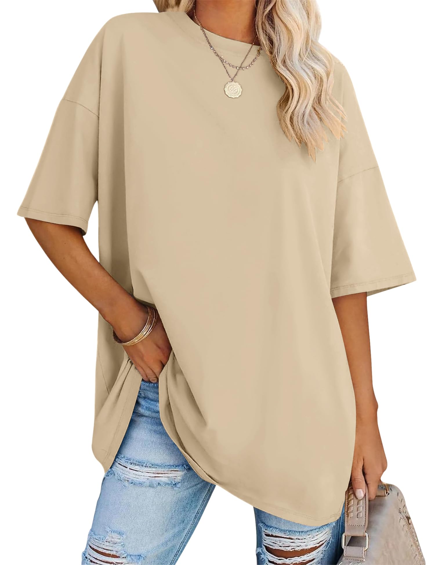 Rapbin Women Oversized T Shirt Short Sleeve Cotton Tops Crew Neck Loose Shirt Summer Casual Tee 2025