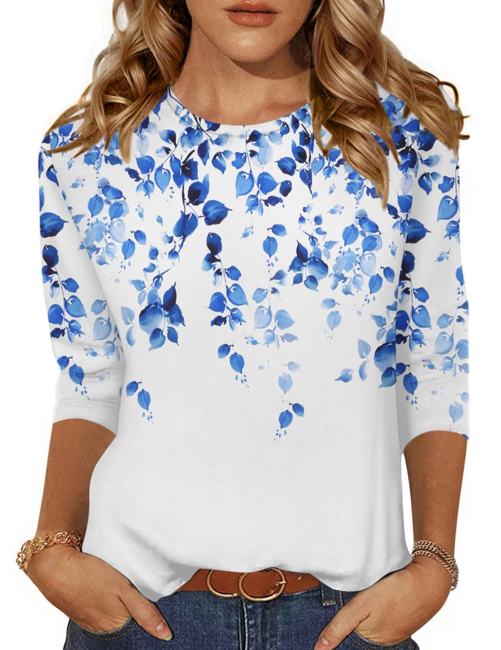 Zeagoo Womens 3/4 Sleeve Tops Casual Crew Neck Blouses Summer T Shirts