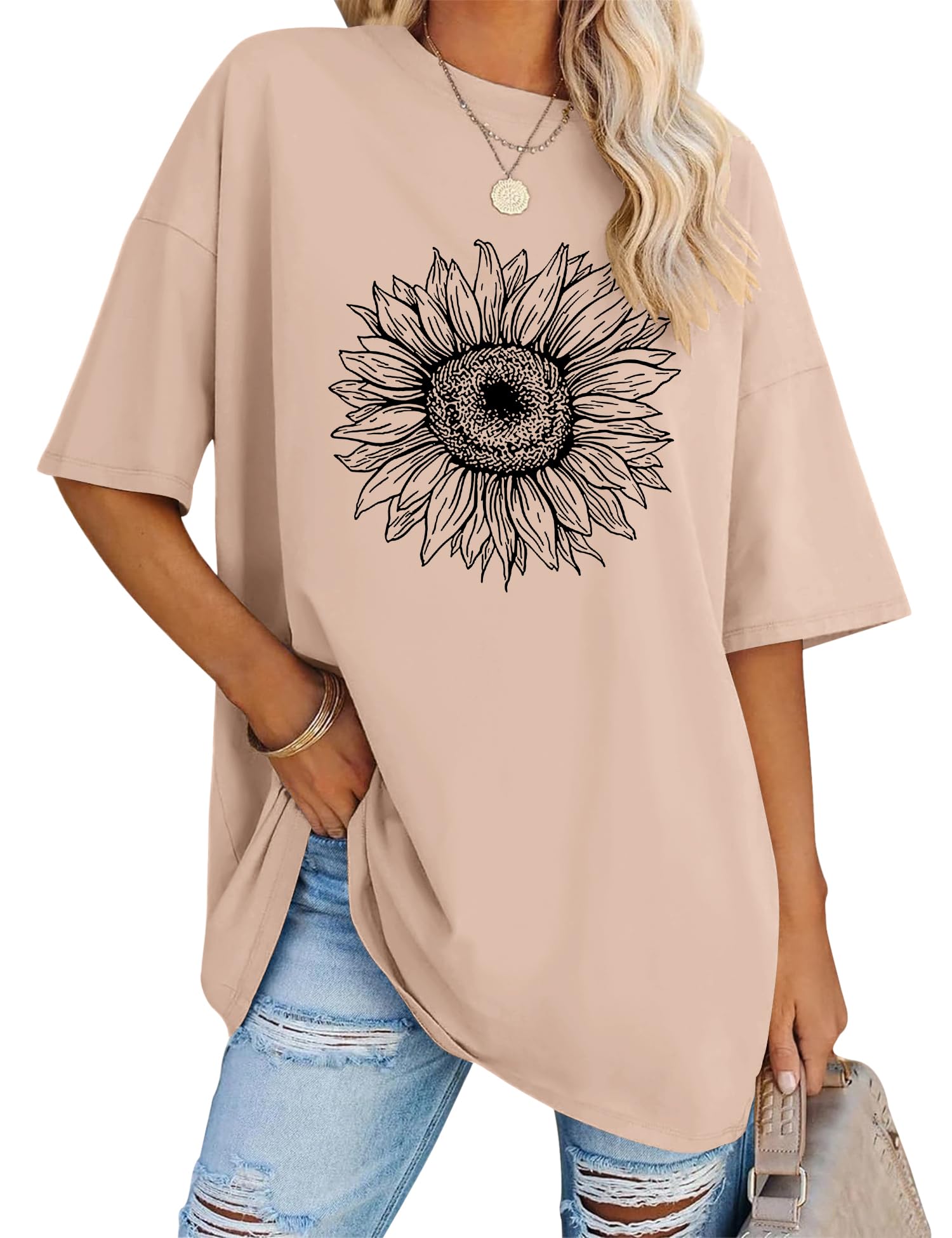 Rapbin Women Oversized T Shirt Short Sleeve Cotton Tops Crew Neck Loose Shirt Summer Casual Tee 2025