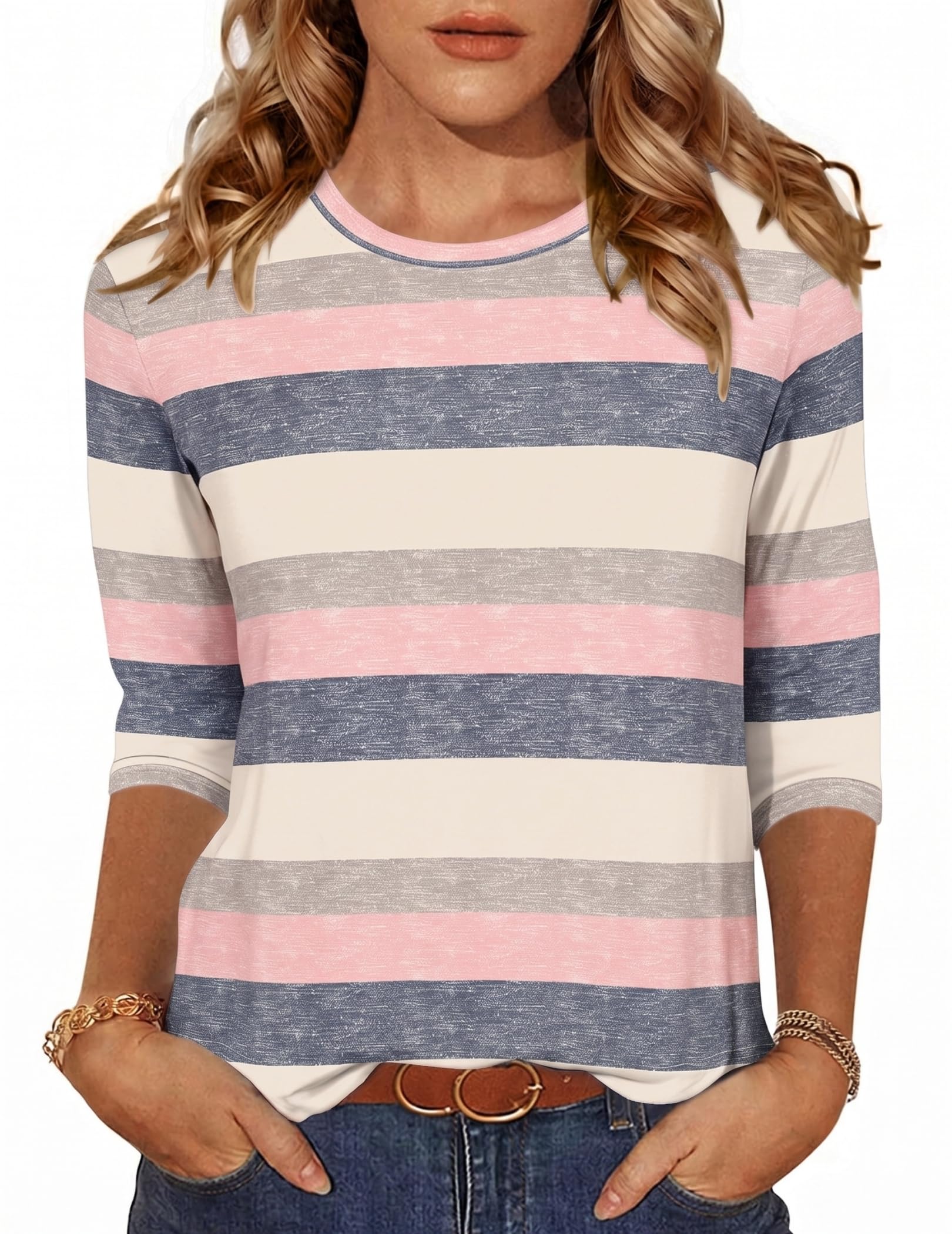 Zeagoo Womens 3/4 Sleeve Tops Casual Crew Neck Blouses Summer T Shirts