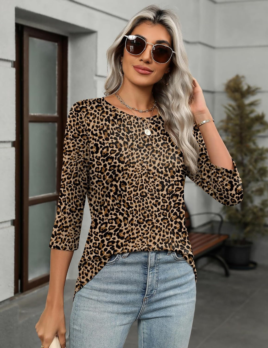 Zeagoo Womens 3/4 Sleeve Tops Casual Crew Neck Blouses Summer T Shirts