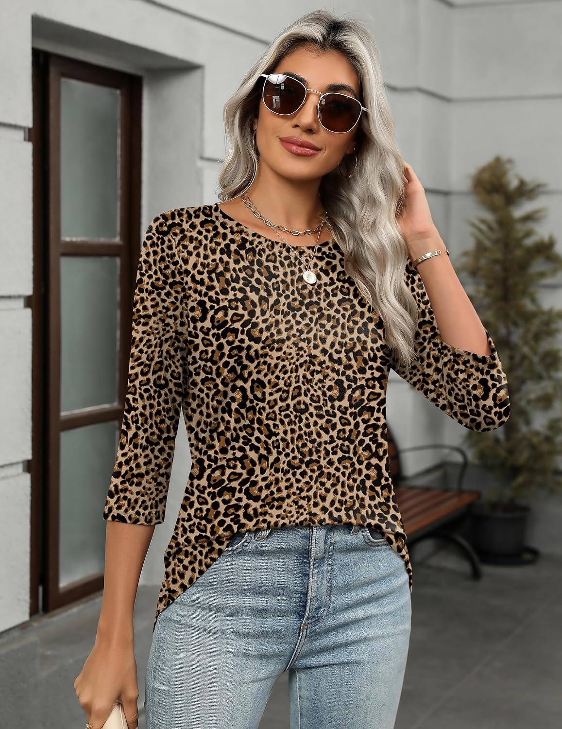 Zeagoo Womens 3/4 Sleeve Tops Casual Crew Neck Blouses Summer T Shirts