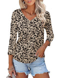 Rapbin Women Blouses 3/4 Length Sleeve V Neck Tunic Tops for Ladies Casual Loose Fit 2026 Summer Floral Elegant Shirts
