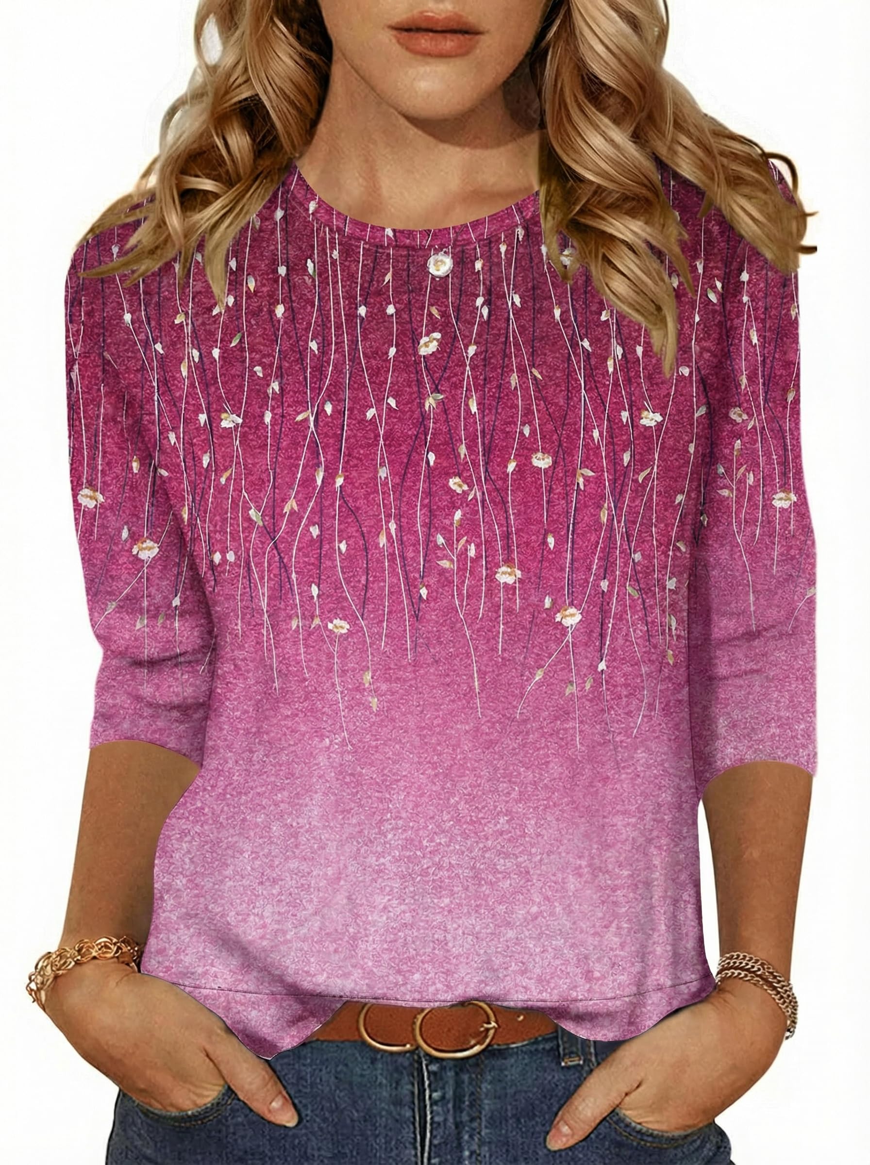 Zeagoo Womens 3/4 Sleeve Tops Casual Crew Neck Blouses Summer T Shirts