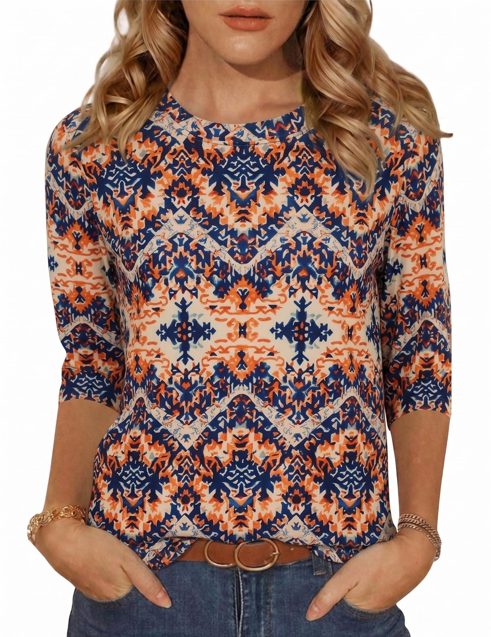 Zeagoo Womens 3/4 Sleeve Tops Casual Crew Neck Blouses Summer T Shirts